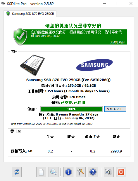 SSD Life Pro中文汉化版 SSD固态硬盘健康监测工具 v2.5.82